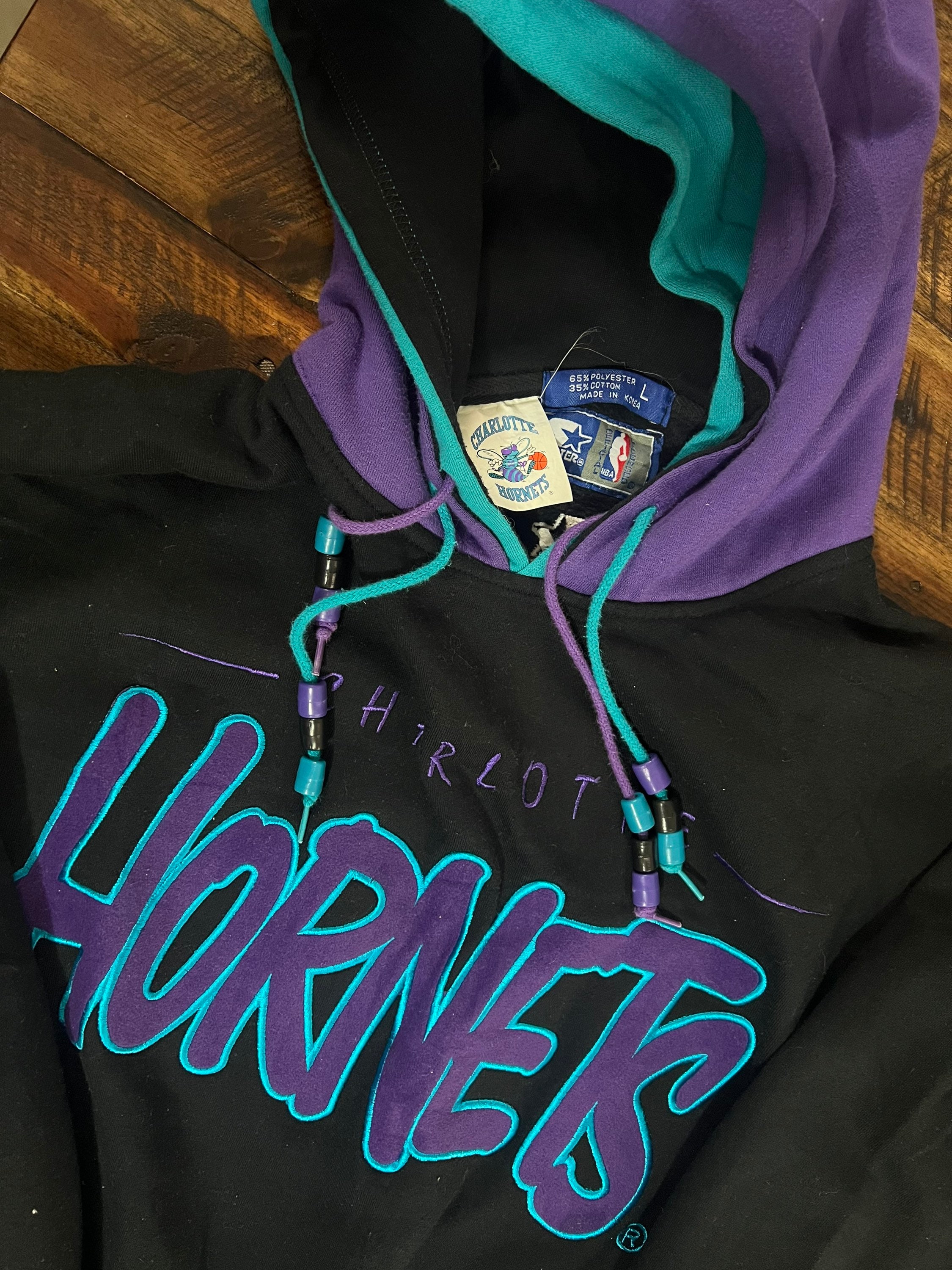 Vintage 90s Charlotte Hornets Starter Double Hooded NBA Sweatshirt