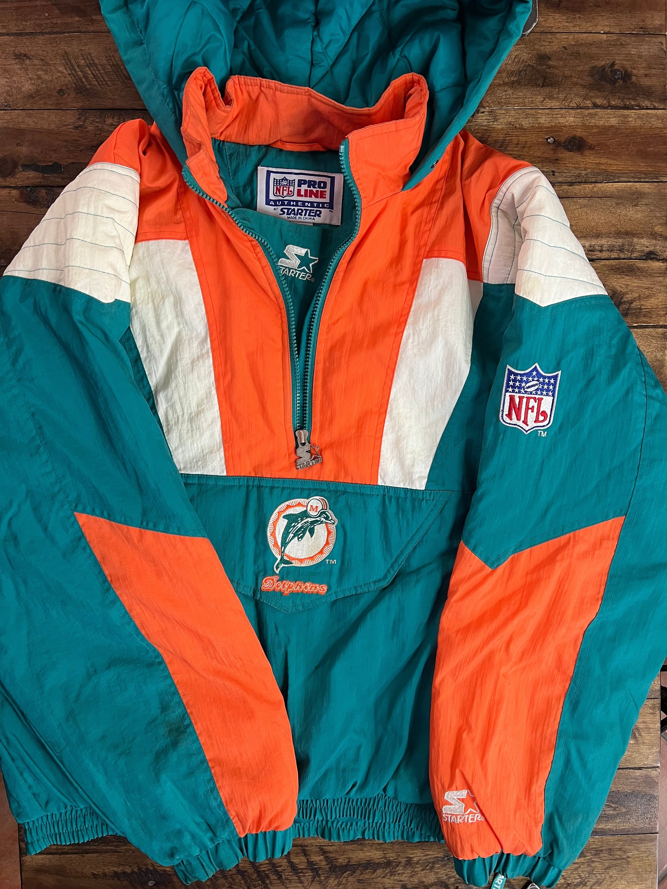 STARTER, Jackets & Coats, Vintage Miami Dolphins Nfl Starter Jacket  Pullover