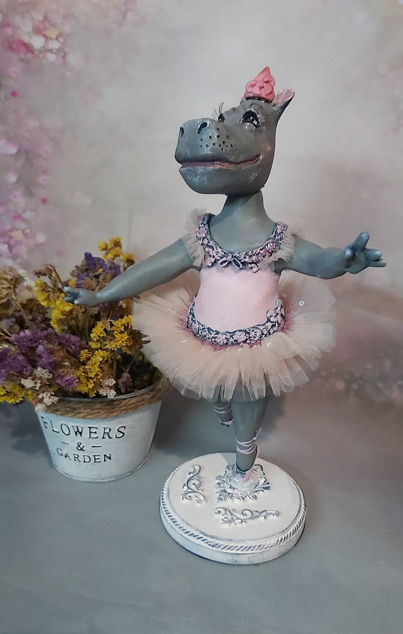 Doll Hippo Ballerina Collectible Doll Figurine Hippo in Pink Etsy Ireland