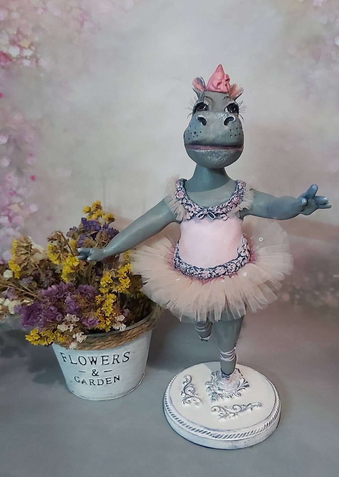 Doll Hippo Ballerina Collectible Doll Figurine Hippo in Pink Etsy Ireland