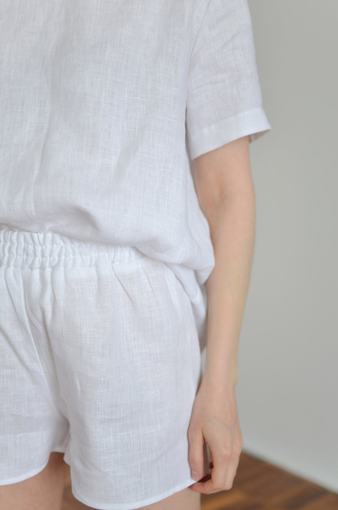 White Linen Shorts High Waisted Shorts Womens Sleepwear Etsy