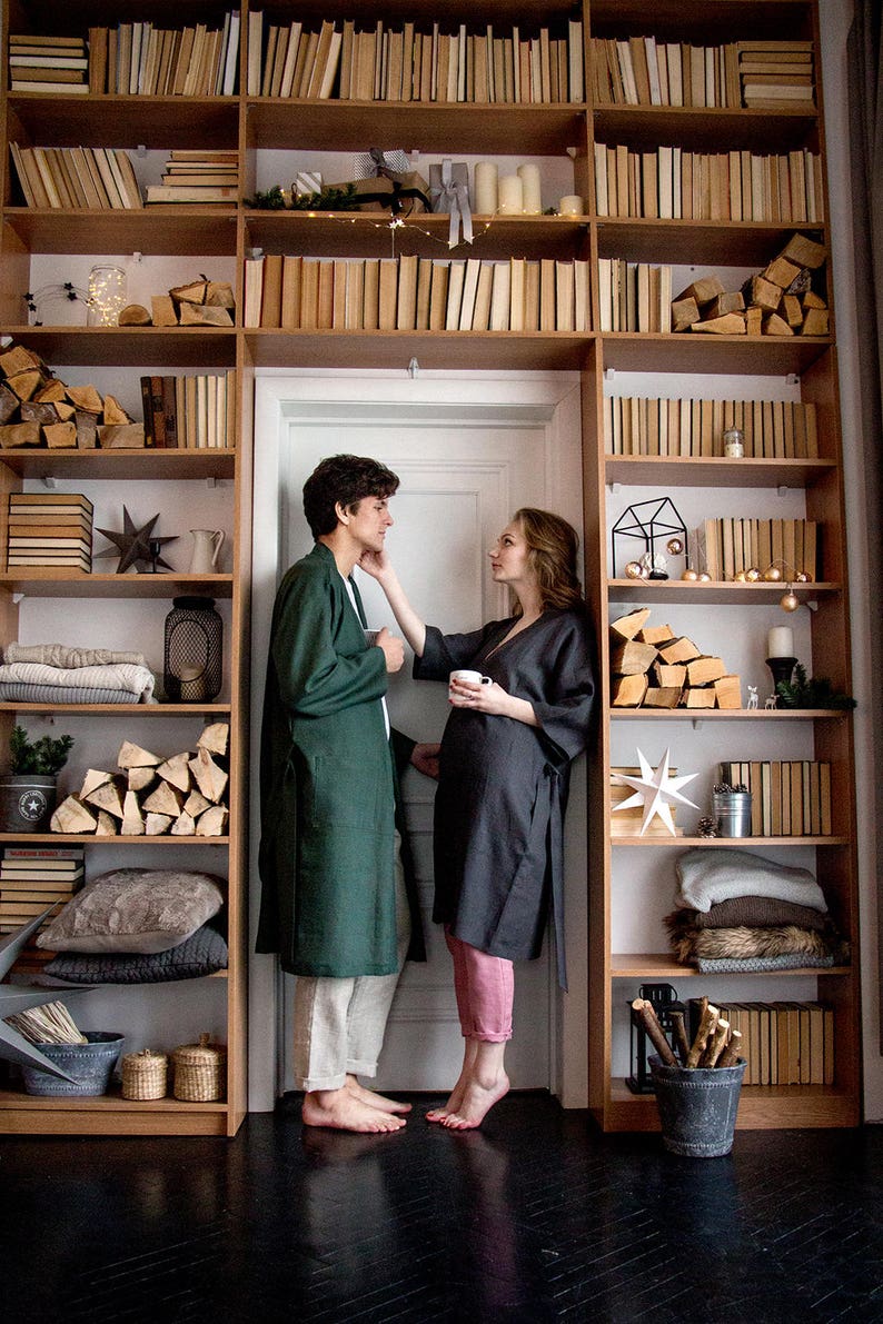 Mustard Unisex Robe Vintage Mens Robe Linen Robe Bathrobe Etsy