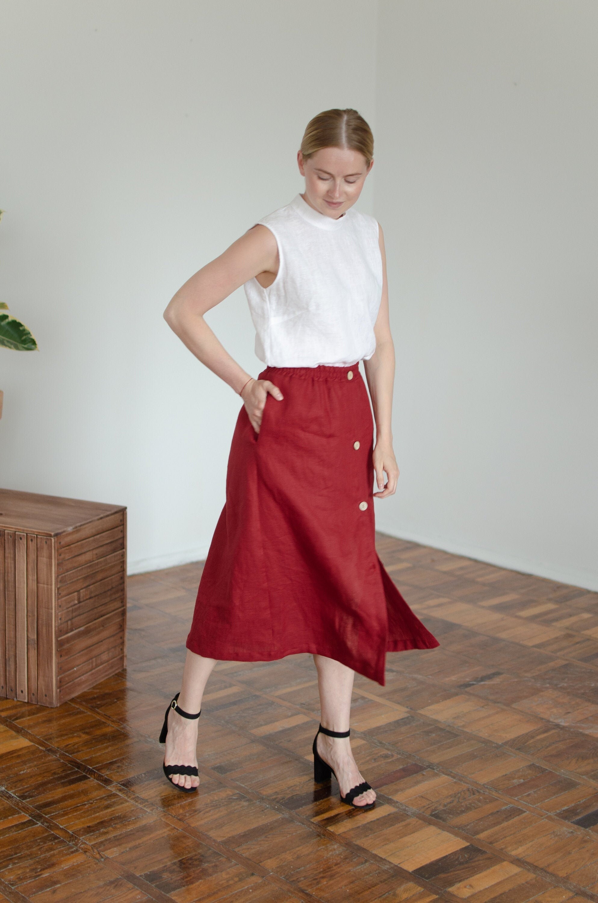 Linen Midi Skirt Long Linen Skirt Button Front Skirt Etsy
