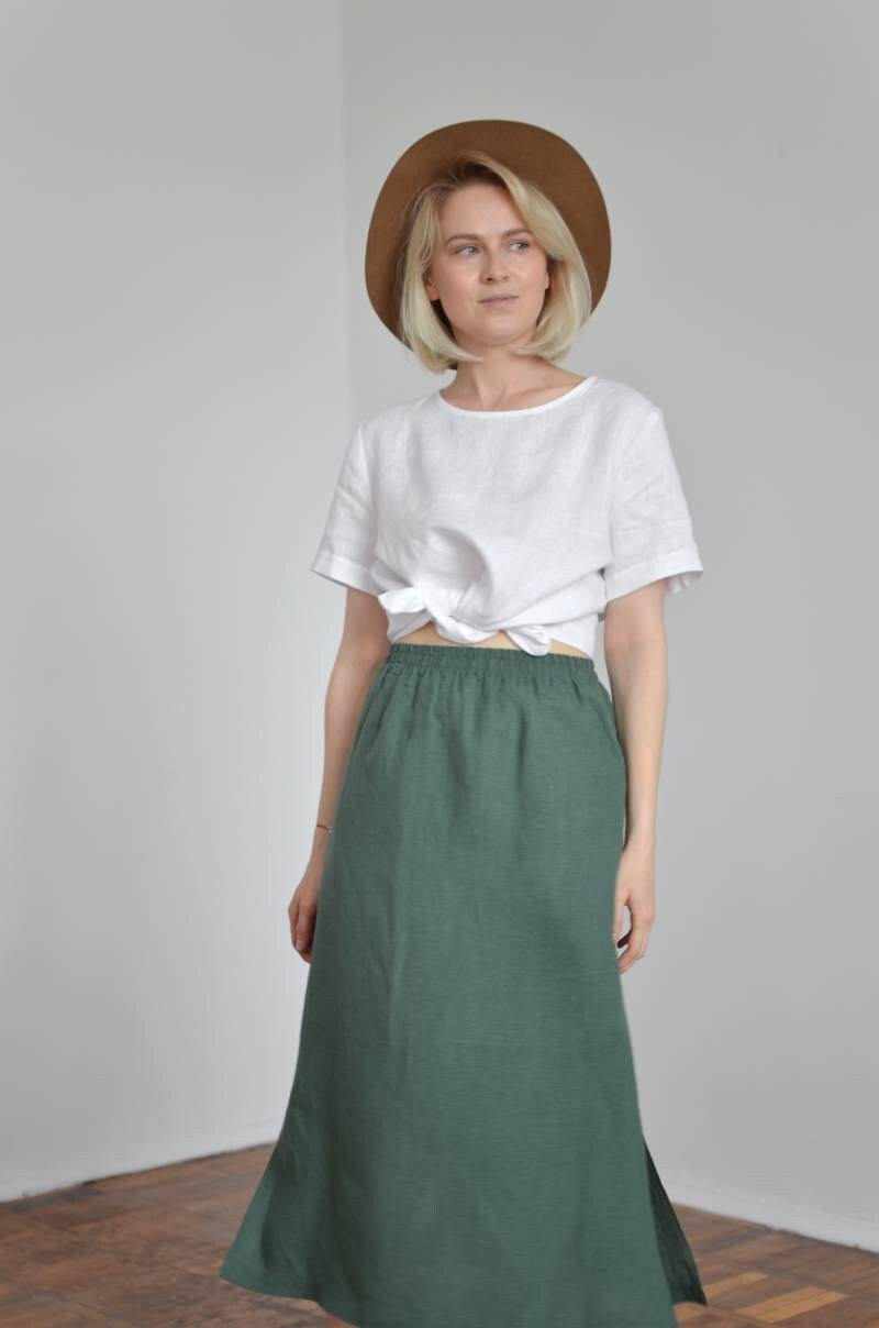 Midi Linen Skirt Long Linen Skirt Plus Size Skirt | Etsy