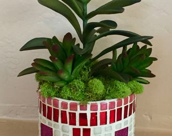 Mosaic Glass Container With Succulents