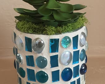 Mosaic Glass Container With Succulent