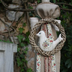 Baptism/Christening Candle/Lambada/Baptism Lambatha/Linen Fabric Bird Candle/Greek Orthodox Baptism