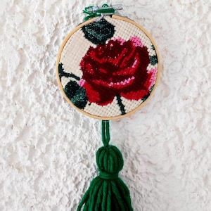 Hand Embroidered Hoop Art: Greek Folk Rose Cross Stitch