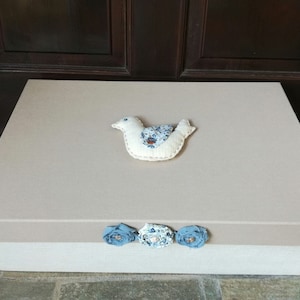 Baptism/Christening Box Carriage/Baptism Fabric Keepsake Box/Christening Box/Linen Fabric Storage Box/Country Bird Fabric Box