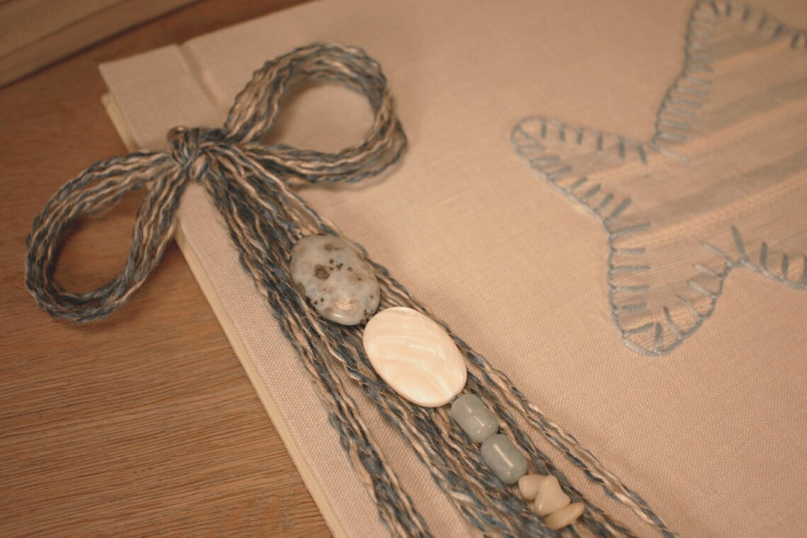 Linen Fabric Guestbook With Embroidered Hard Cover/fish Etsy