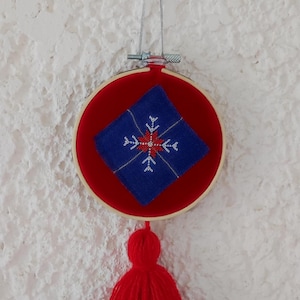 Hand Embroidered Hoop Art: Greek Traditional Folk Cross Stitch Decor