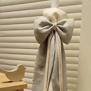 Baptism/Christening Candle/Lambada/Baptism Lambatha/Elegant Linen Candle/Greek Orthodox Baptism/Baptismal Candle
