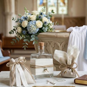 Handmade Christening Set: Oil Bottle, Candles, Soap, Ladoset, Greek Orthodox Baptism