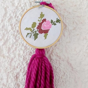 Handmade Floral Cross Stitch Hoop Art: Greek Traditional Folk Art Decor