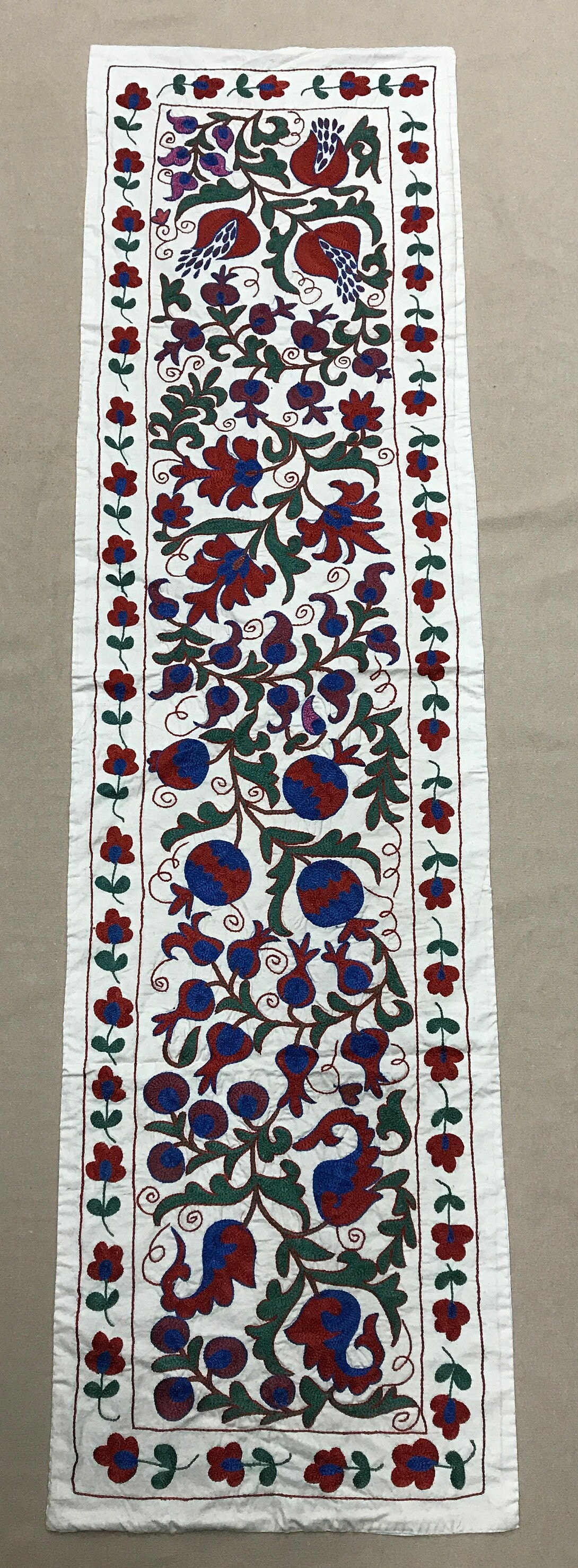 Uzbek Tablecloth, Silk Hand Embroidered Table Runner, Handmade Tablecloth,  Suzani Runner, 50x180 Cm, 20x72 Inch 