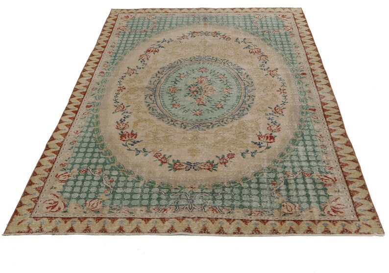 Grand Tapis Abadeh Vintage 7x10 Ft - Laine 100% Noué Main, Géométrique Oriental - Occasion Très Bon état