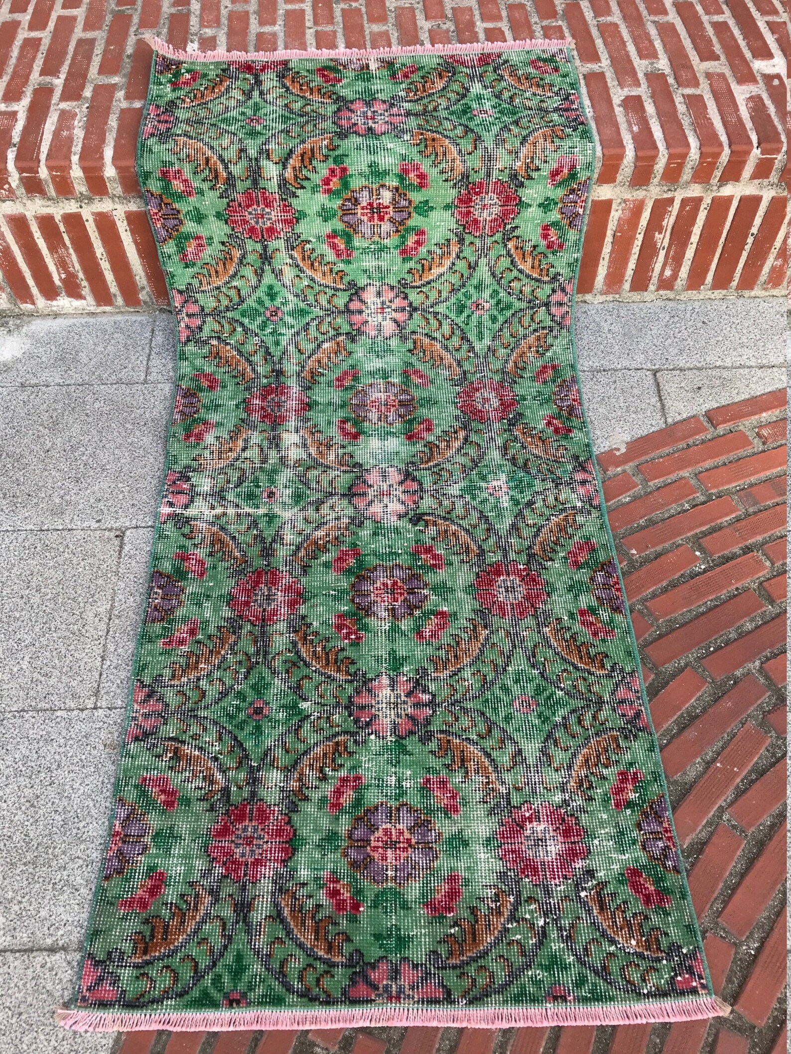 Wool Runner Mint Green Rug Hand Made Wool Runnerturkish Etsy