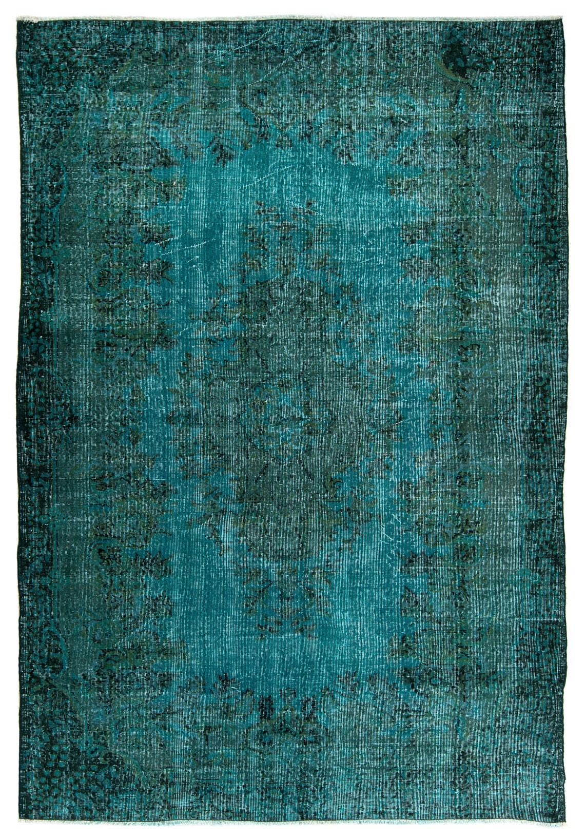 Over Dyed Vintage Teal Area Wool Rug Solid Teal Rug Hand Etsy