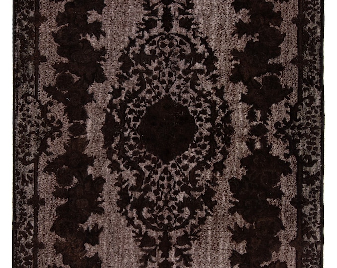 Hand Carved Dark Brown Rug, Overdyed Dark Brown Area Rug, Handmade