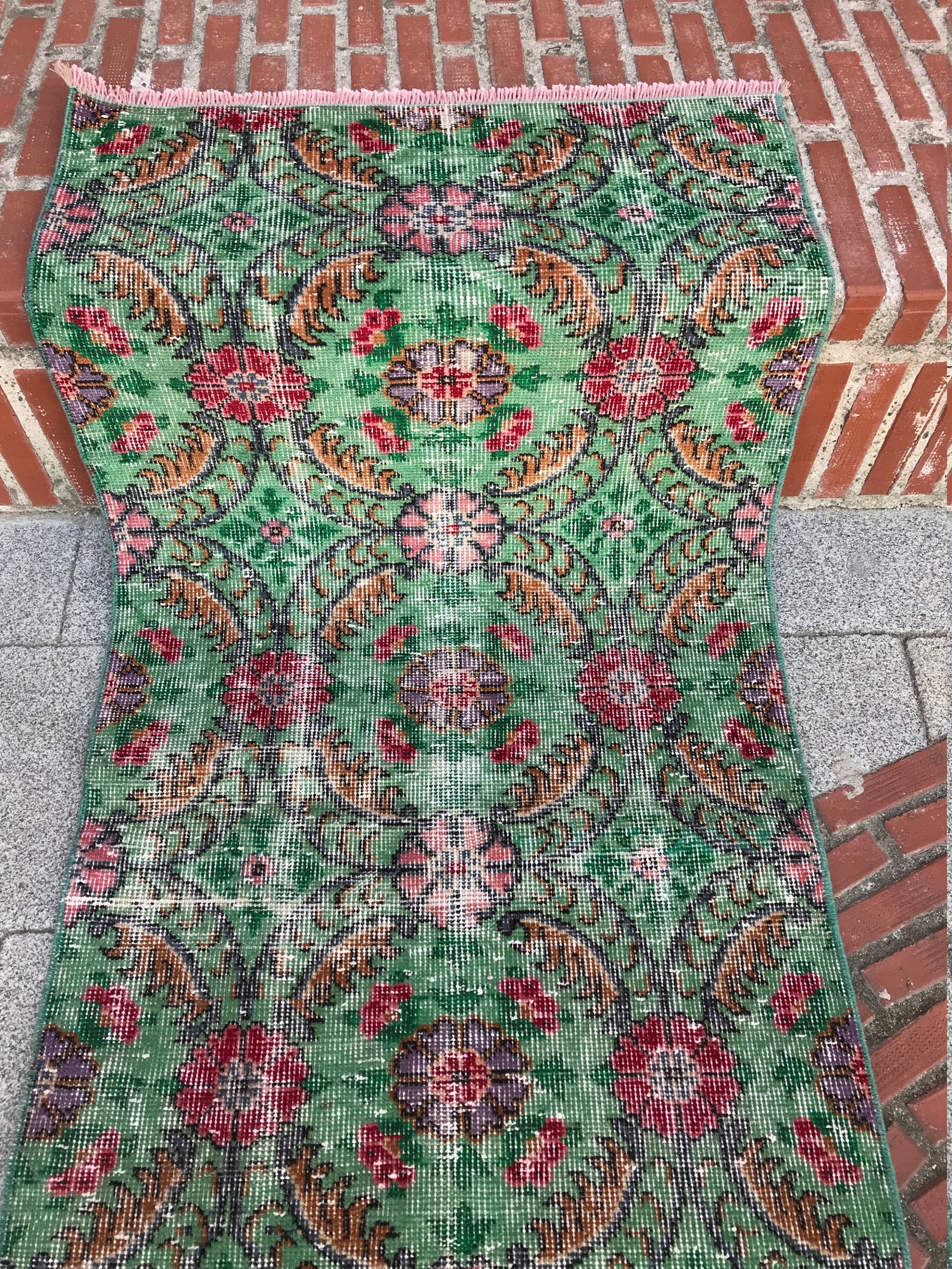 Wool Runner Mint Green Rug Hand Made Wool Runnerturkish Etsy