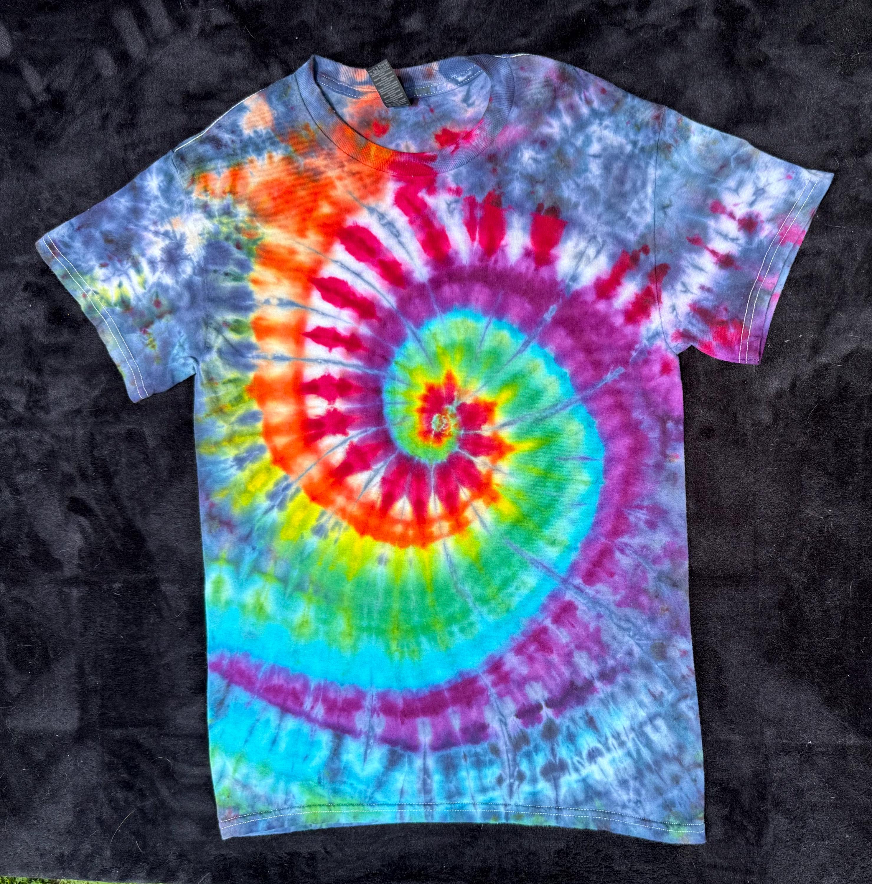 rainbow spiral ice dyed tie dye tshirt