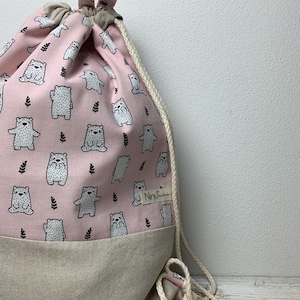 &quot;TILIA&quot; Pink Bears Nursery Set - Fabric Carrying Bag with Loop - Patterned Cotton, Customizable with Embroidery - School Set Bear Fabric