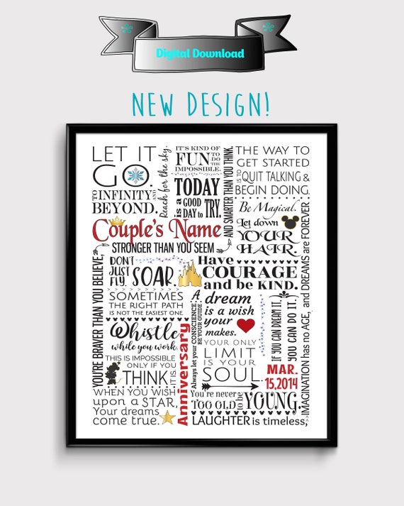 Disney Anniversary Gift Disney Wedding Disney Print Etsy