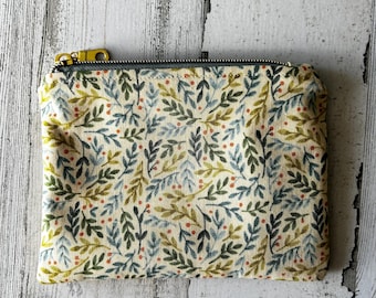 Bolsa de accesorios de hojas verdes: accesorios de punto y crochet hechos a mano