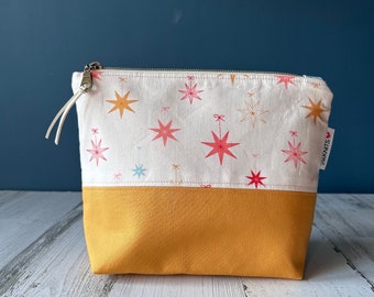 Small tall project bag, knitting and crochet, festive stars