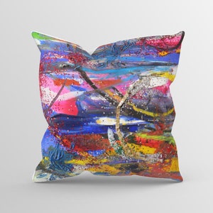 Dragonfly, Luxury Vegan Suede Cushion, Modern Abstract Sofa Cushion, Colourful Contemporary Art Designer Pillow, Housewarming Cushion