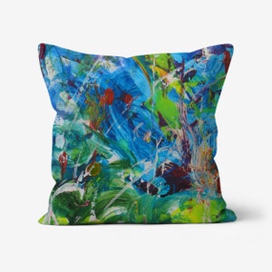 Splash Luxury Abstract Cushion, Vegan Suede, Modern Style Sofa Cushion, Colourful Contemporary Art Designer Pillow, Housewarming Cushion
