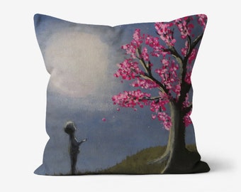 Cherry Blossom, Luxury Cushion, Vegan Suede, Nursery Cushion, Christening cushion, Moonlight Cushion
