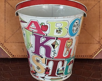 Vintage J.Chein Tin Litho Sand Pail Bucket Toy ABC&#39;s