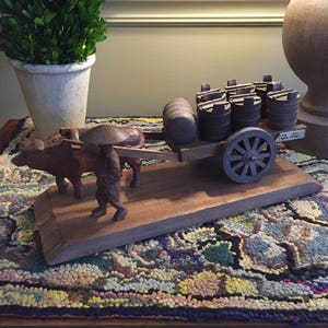 Unique 1950s carved wooden oxcart,Okinawa