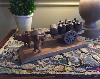 Unique 1950s carved wooden oxcart,Okinawa
