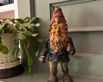 Super Rare Vintage Cast Iron Garden Gnome/Doorstop