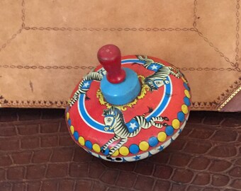 Unique Vintage Ohio Art Zebra spinning Toy Top-1950’s-Tin Litho-WORKS