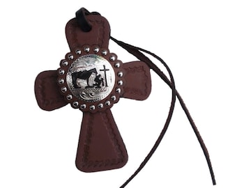 Medium Oil Leather Crosses with Tooling and different Conchos
