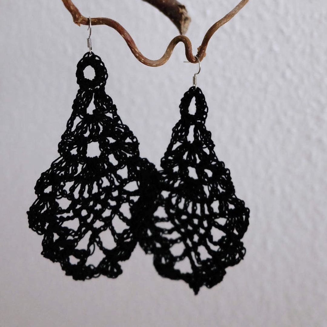 Crochet Earrings Black Etsy