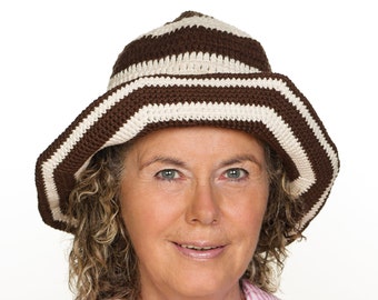 striped crochet hat with brim (crochet, women's hat, summer hat, sun hat)