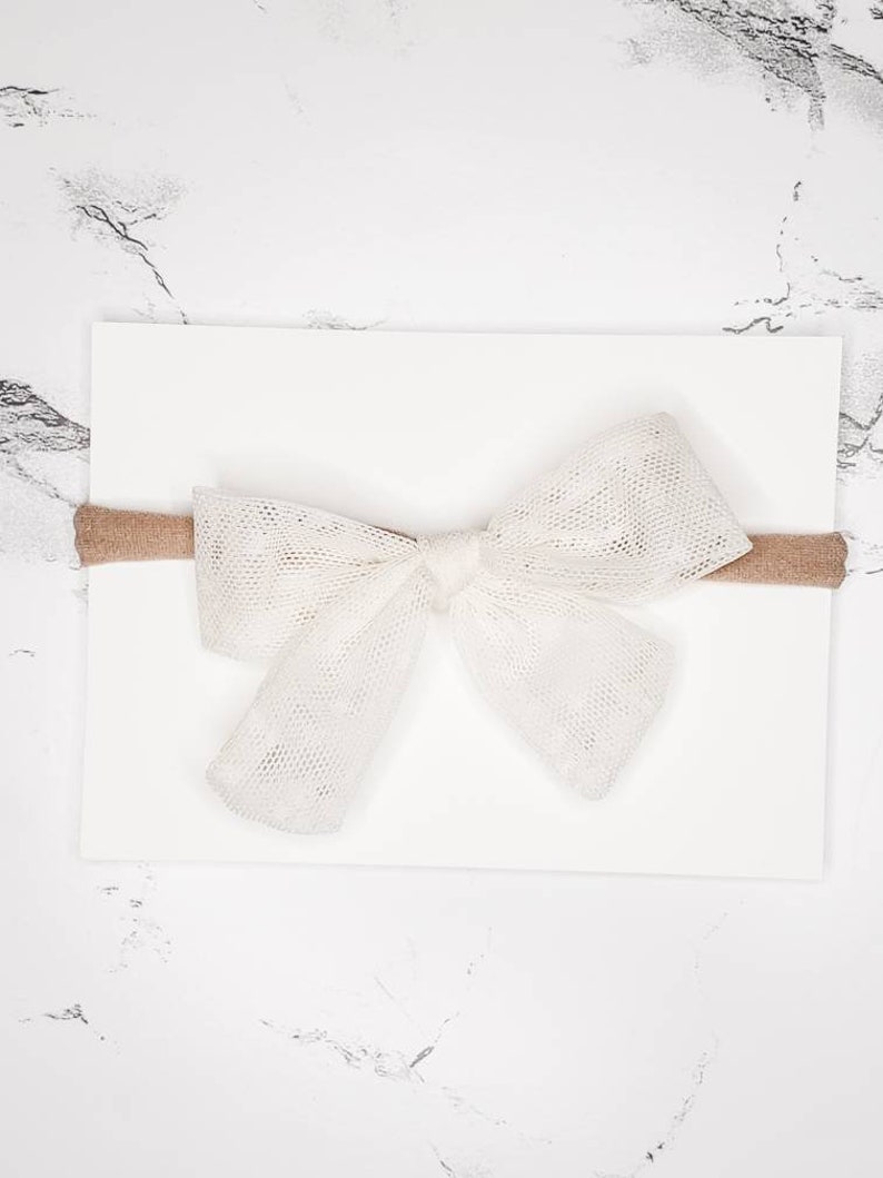 Alligator Clip or Nylon Headband White Dots Small Bow