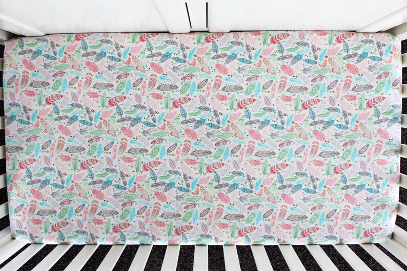 Pastel Feather Flannel Crib Bedding. Baby Bedding. Flannel ...
