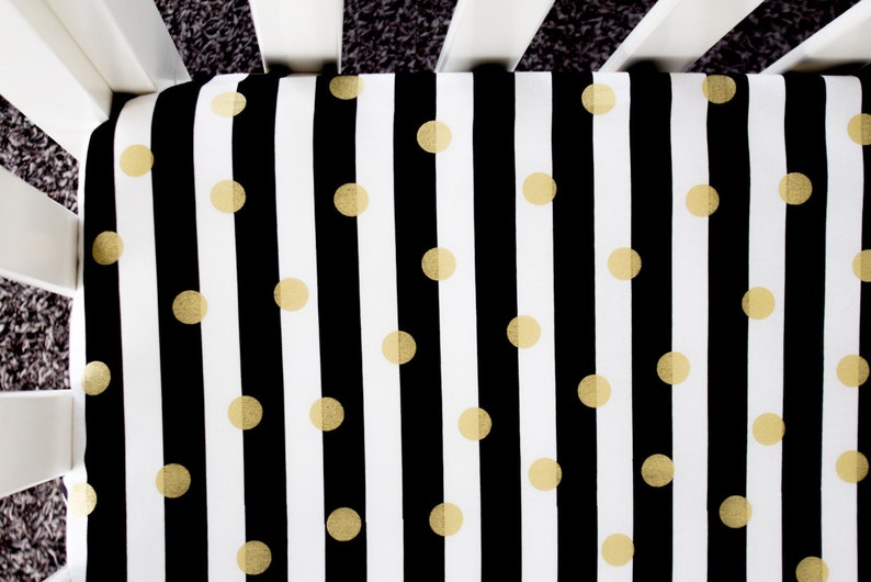 Gold Foil Polka Dot Fitted Crib Sheet Baby Bedding Black White And