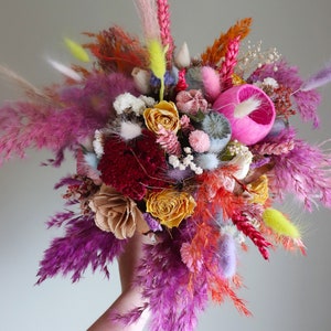 Dried Wildflower Bridal Bouquet Pink Festival Meadow Bouquet Pride Bridal Bouquet Rainbow  Bridal Bouquet Preserved Flowers Boho Bouquet