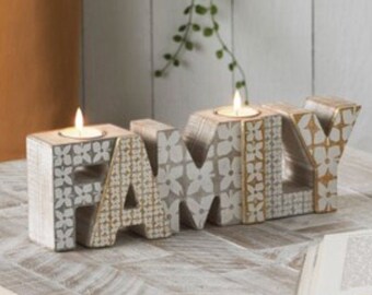 Rustic Wooden Tealight Holder Family Letters Cocina Accesorios caseros Regalo del Día de la Madre