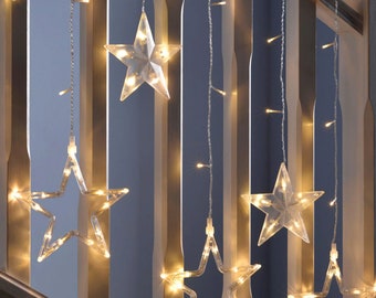 LED Flashing Star Curtain Net Light 2 m Star String Lights Curtain Star LED Xmas Curtain LED String Lights Fireplace Window Garland Bunting