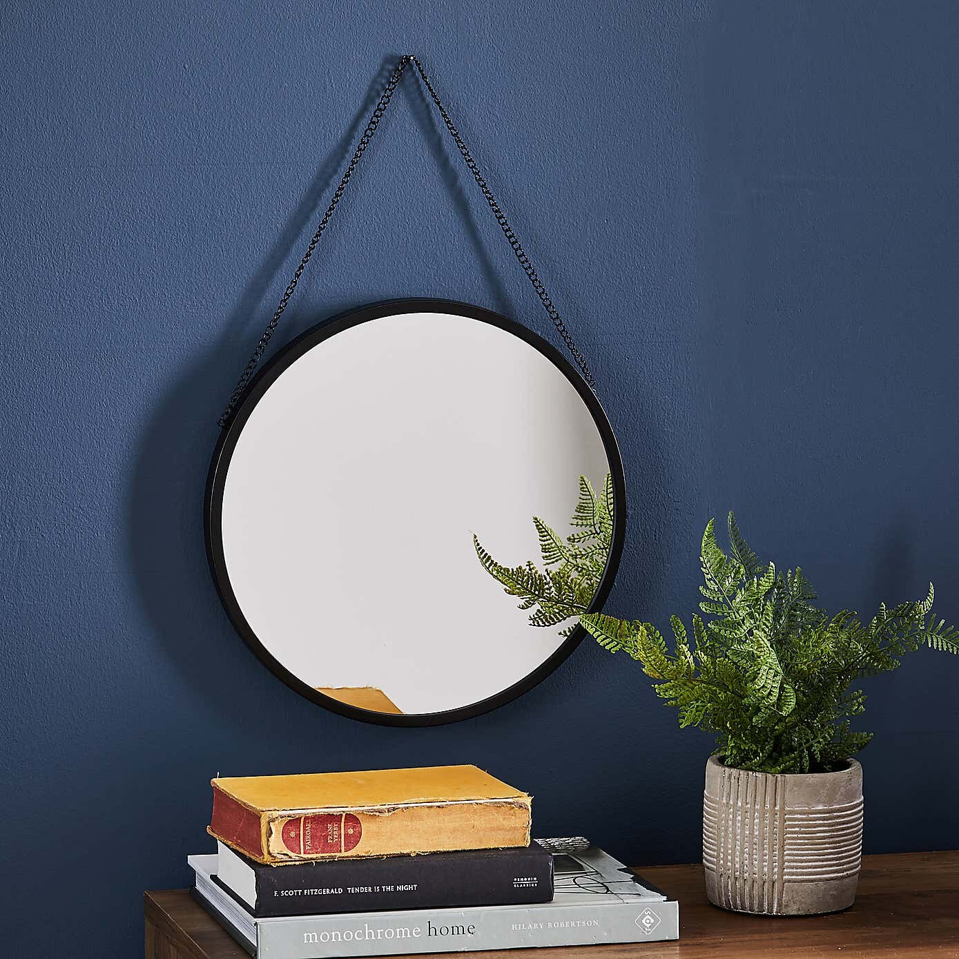 Black Hanging Chain Wall Mirror 2 Sizes Round Wall Mirror Etsy UK