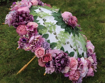 Mauve Bridal Floral Umbrella Flower Parasol Flower Girl Brolly Bridal Accessories Bridal Photography Summer Umbrella Runway Accessories