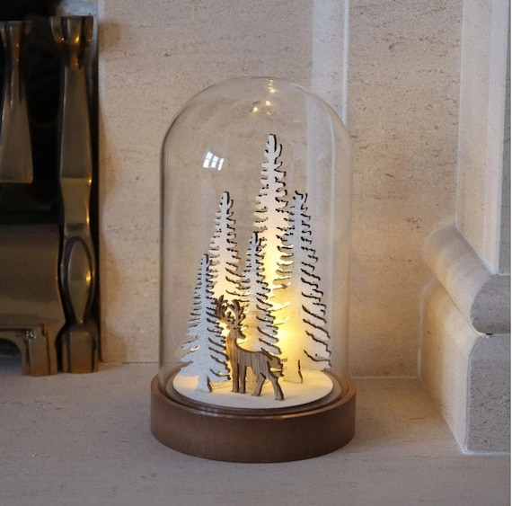 Light Up Reindeer Christmas Tree Dome 20cm Xmas Dome Decoration Rustic Dome Decoration Christmas Centrepiece Home Decor