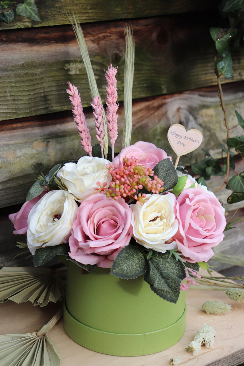 Hat Box Artificial Flower Arrangement Flower Bouquet Dried Etsy UK